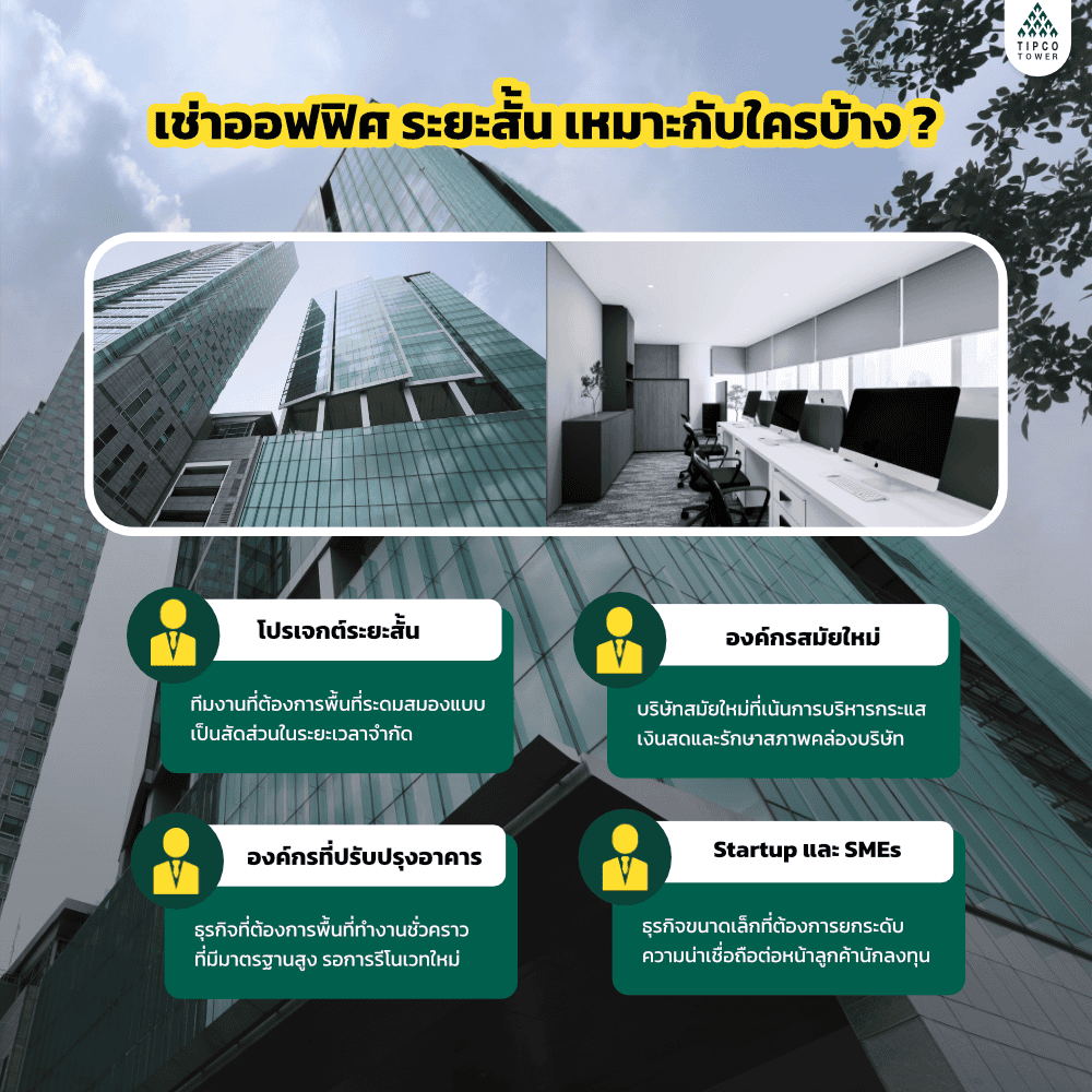 Short-term office rental at Tipco Tower with fully equipped workspaces and modern facilities.